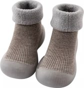 Fleece anti-slip schoentjes - Sok sloffen - Eerste loopschoentjes van Baby-Slofje - Effen grijs - Maat 20/21