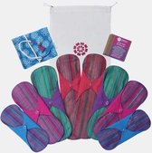 Eco Femme First Period Kit, wasbaar maandverband startpakket voor je eerste menstruatie - menarche pakket Vibrant organic - donker - voor tieners - duurzaam menstrueren - zero waste