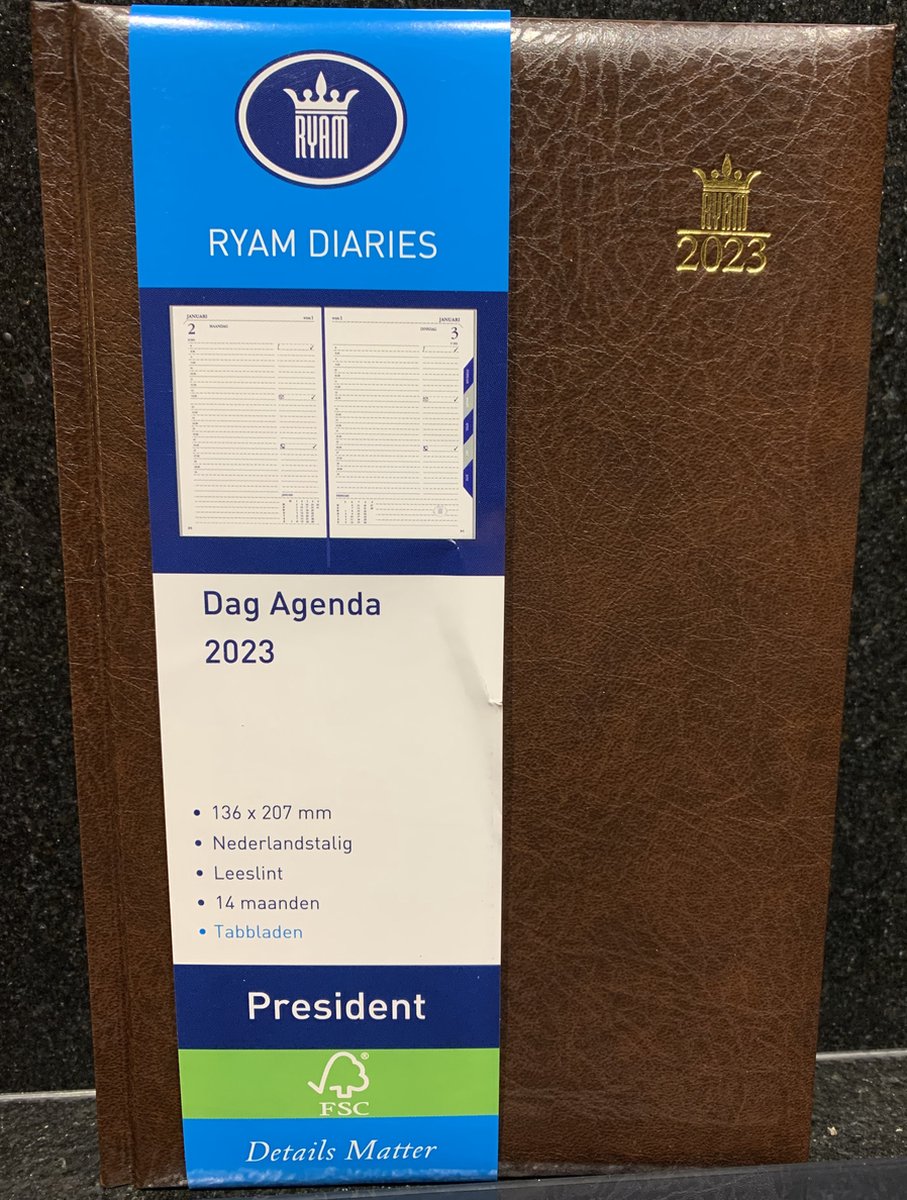 Bureau Agenda 2023 - President BRUIN 1 dag per pagina (13.6cm x 20.7cm)