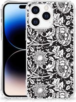 Telefoon Hoesje Apple iPhone 14 Pro Max Back Case Siliconen Hoesje met transparante rand Zwart Bloemen