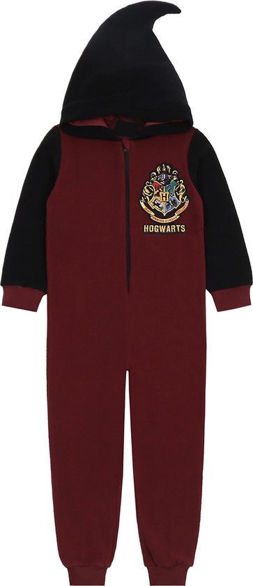 Harry Potter - Eendelige pyjama / jumpsuit voor jongens, zwart, bordeauxrood, onesie met capuchon