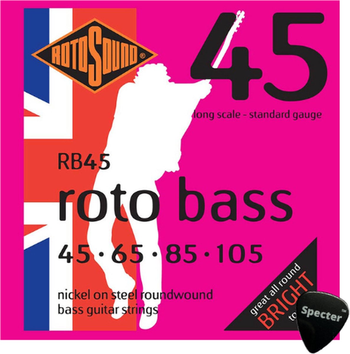 Rotosound Bas Snarenset Bas Gitaar Met Specter Plectrum - 045 - 105 Set - Gitaar Snaren Basgitaar