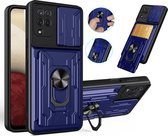 Coque Samsung A12 avec porte Ring - protecteur lens d'appareil photo et porte-cartes - Blauw