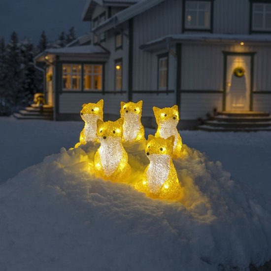Verlicht kerstfiguur voor buiten - 5 vosjes - 40 LEDs - Warm wit - Dimbaar - 12 cm hoog - Kerstverlichting