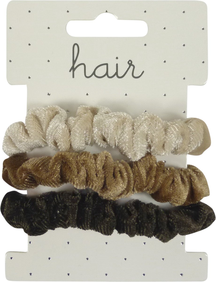 Scrunchie Haarelastieken Fluweel met Kraal - Bruin Tinten - 3 stuks