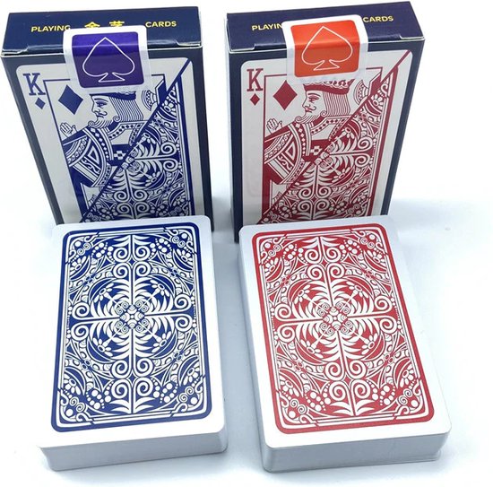 Thumbnail van een extra afbeelding van het spel 2x Plastic Speelkaarten | Waterdicht | Volwassenen | Poker | Rood + Blauw