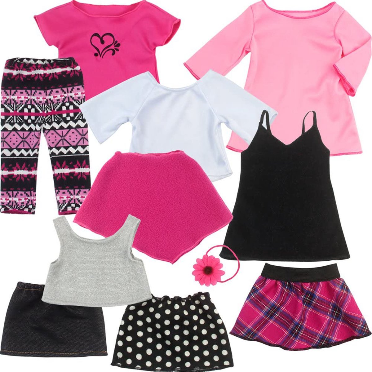 Sophia's Poppenkleding voor Modepop - Kleding Voor De Lente - 11 Stuks - Poppen Accessoires - Roze