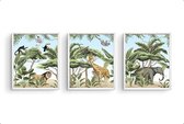 Postercity - Set d'affiches 3 Jungle Safari Lion Girafe Éléphant Singe aquarelle / aquarelle - Affiche Jungle / Animaux Safari - Chambre d'enfant / Chambre de bébé - Chambre de bébé / A4