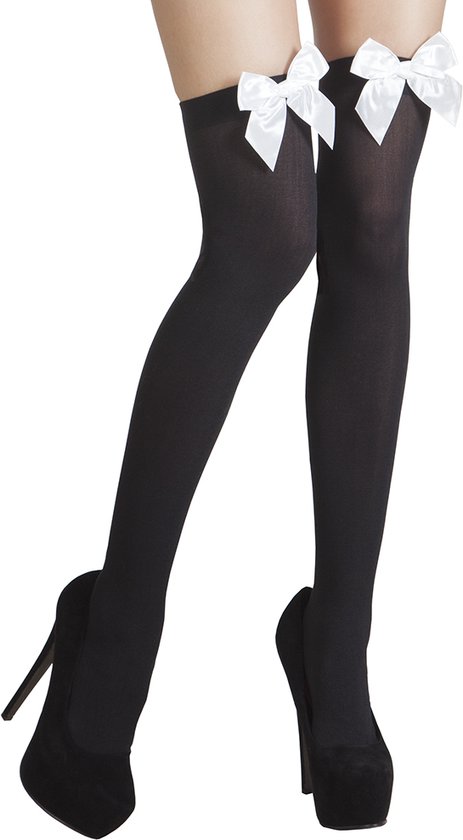 Boland - Paar kousen Bow zwart/wit Zwart - Volwassenen - Vrouwen - Burlesque - Sexy - Black and White- Verpleegster - Bierfest