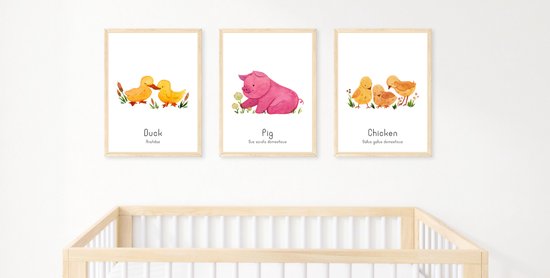 Kinderkamer Dieren Posters - Set van 3 stuks - 20 x 30 cm - Mat Papier - A4 Posterset - Kinderposters - Wanddecoratie