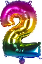 Boland - Folieballon '2' regenboog (36 cm) 2 - Multi - Cijfer ballon
