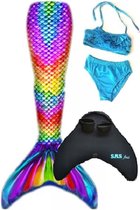 Zeemeerminstaart set Rainbow |maat 104/110 |Met bikiniset en zware kwaliteit neopreen monovin