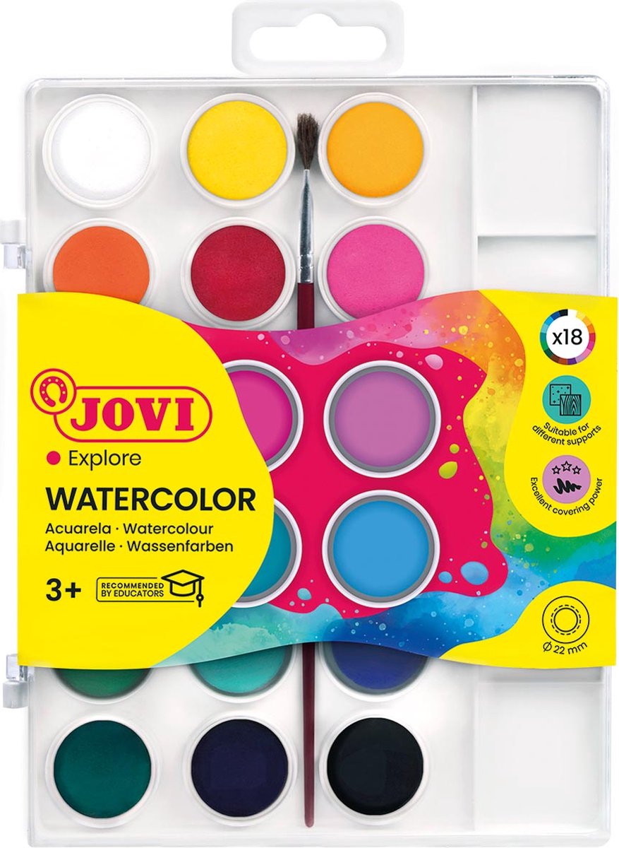 Waterverf doosje 18 kleuren - 22mm.