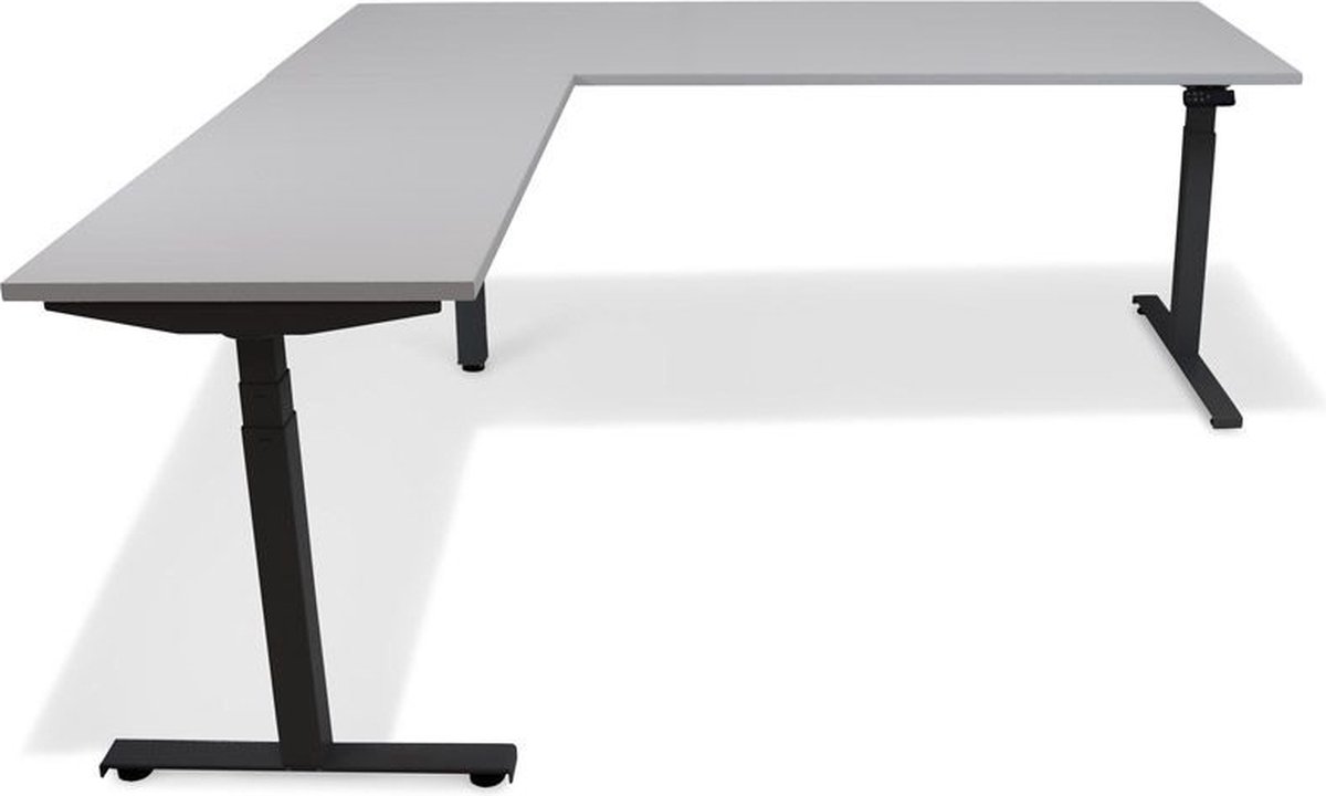 Roomforthenew Heathrow Hoek - Bureau - Bureautafel - Gaming bureau - Computertafel - Hoekbureau - Grijs - Verstelbaar bureau - Gaming Desk - Bureau tafel - Hoekbureau verstelbaar - Zit sta bureau elektrisch  Zwart onderstel-- blad- onderstel- x120