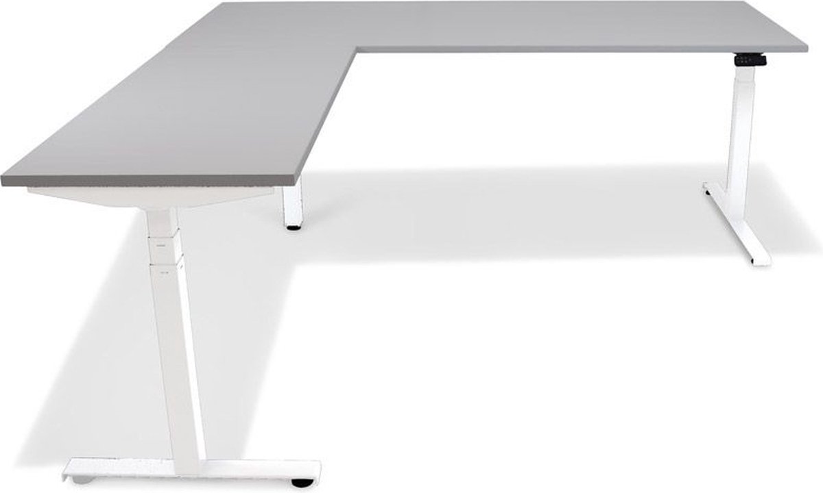 Roomforthenew Heathrow Hoek - Bureau - Bureautafel - Gaming bureau - Computertafel - Hoekbureau - Grijs - Verstelbaar bureau - Gaming Desk - Bureau tafel - Hoekbureau verstelbaar - Zit sta bureau elektrisch  Wit onderstel-- blad- onderstel- x120