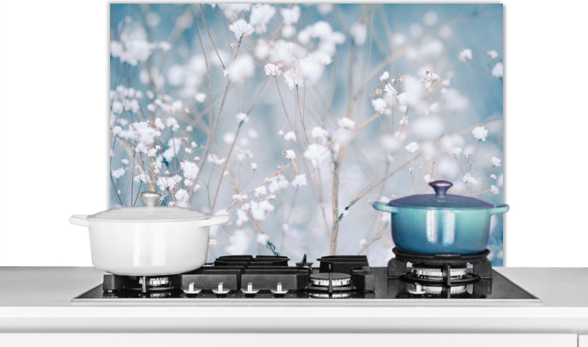 KitchenYeah Spatscherm keuken 80x55 cm Kookplaat achterwand Takken Sneeuw Winter Natuur Botanisch Muurbeschermer Spatwand fornuis Hoogwaardig aluminium