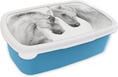 Broodtrommel Blauw - Lunchbox - Brooddoos - Paard - Dieren - Portret - Wit - 18x12x6 cm - Kinderen - Jongen