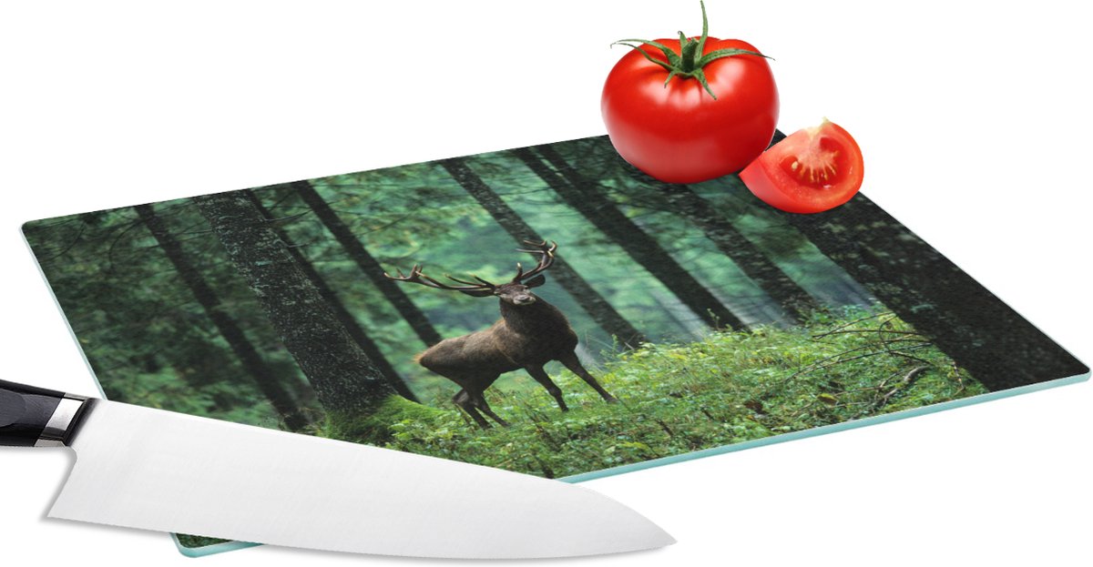 Glazen Snijplank - 28x20 - Hert - Bos - Bomen - Dieren - Natuur - Snijplanken Glas