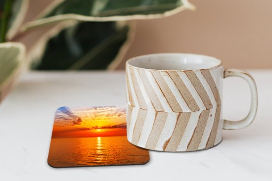 Sous-verres pour verres - Coucher de soleil - Mer - Ciel - Oranje - Horizon - Water - 10x10 cm - Sous-verres en verre - 6 pièces