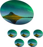 Sous- Sous-verres pour verres - Ronds - Aurores Boréales - Berg - Water - Islande - Nature - 10x10 cm - Sous-verres - 6 pièces