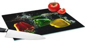 Glazen Snijplank - 39x28 - Paprika - Groente - Water - Zwart - Rood - Groen - Geel - Snijplanken Glas