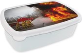 Broodtrommel Wit - Lunchbox - Brooddoos - Amerika - Vuur - Brandweer - 18x12x6 cm - Volwassenen