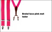 Bretel luxe pink met leder in doos- bretels disco carnaval festival thema feest party verjaardag