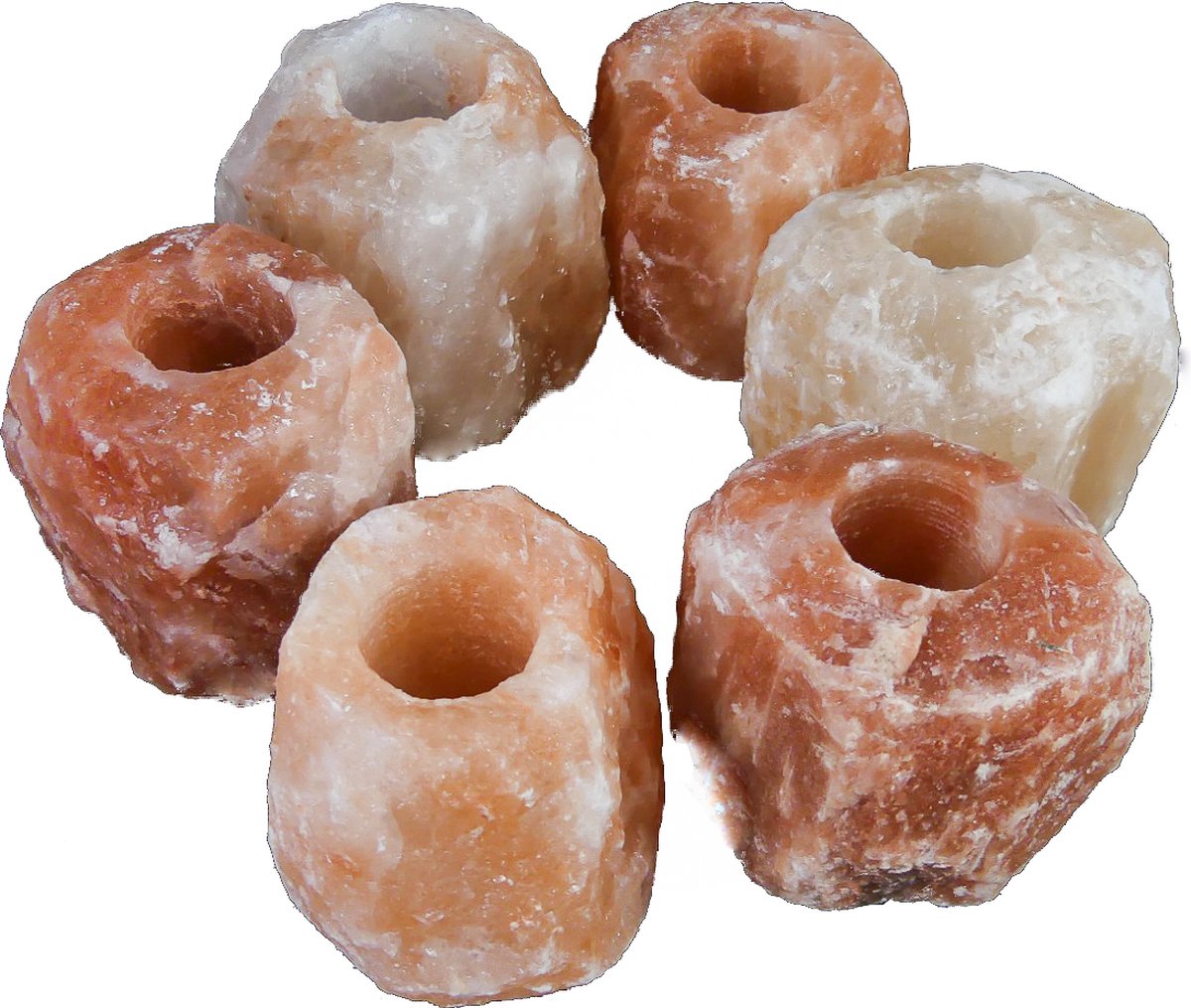 6x Waxinelichthouder / Theelichthouder zoutsteen Himalaya - Groot 1-1,5kg 10x8cm