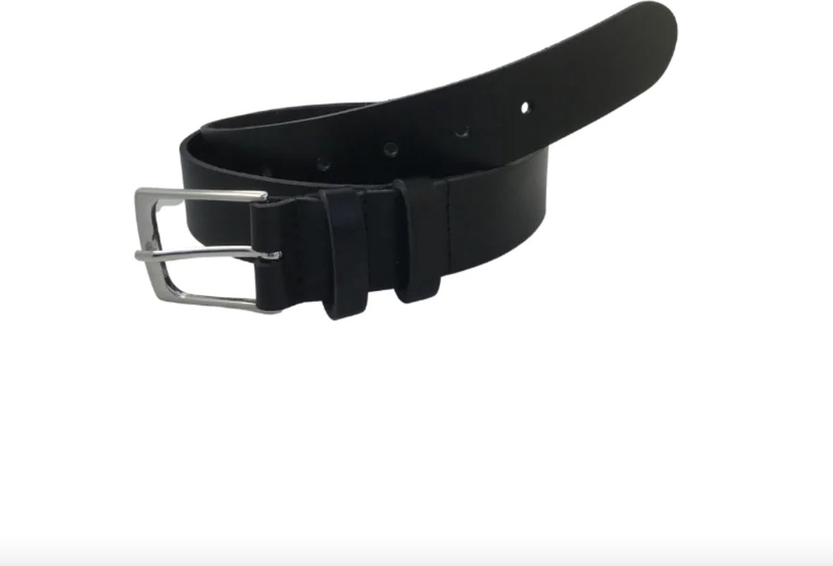 Leren broekriem 3,5 cm - Leren riem heren - Zwart - Nikkelvrije gesp - Maat 90 - Totale lengte 100 cm