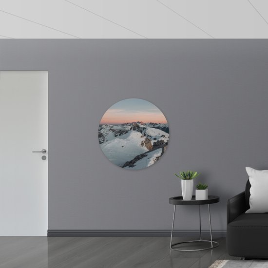 PVC Schuimplaat Muurcirkel - Bergtop met Sneeuw - 90x90 cm Foto op Muurcirkel (met ophangsysteem)