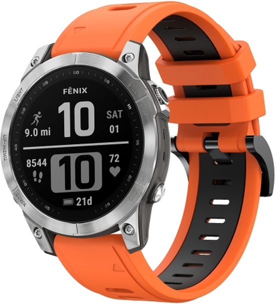 For Garmin Fenix 7 22mm Two Color Sports Silicone Watch Band Orange Black bol