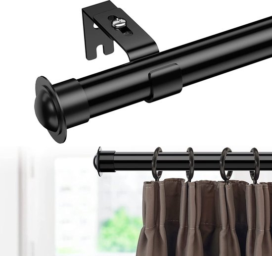 Tringle à Rideaux Extensible 76-122cm - Acier Inoxydable, Diamètre 2.5cm, Support Inclus, Noir Ou Argent