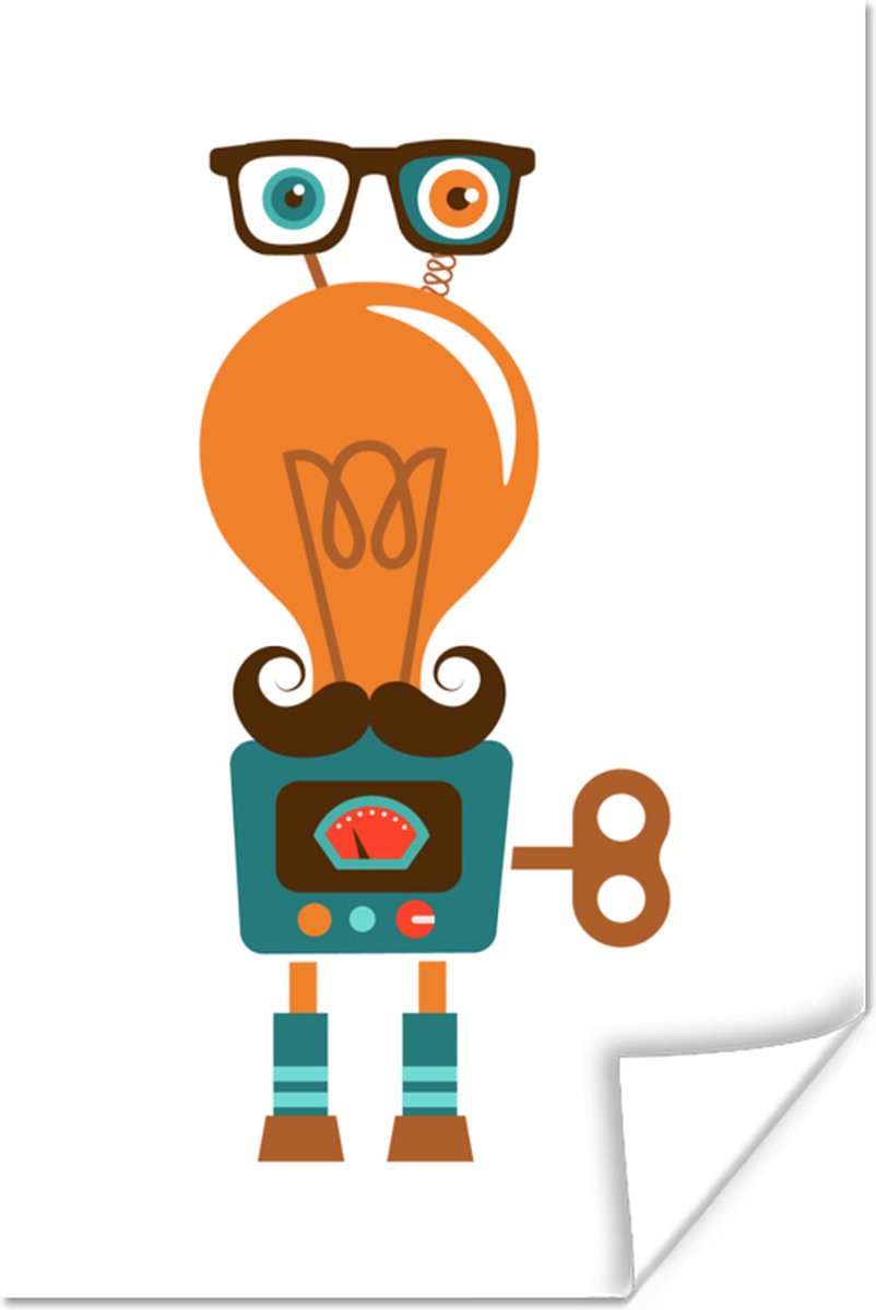 Poster kinderen - Robot - Bril - Gloeilamp - Snor - Jongens - Kind - Wanddecoratie jongens