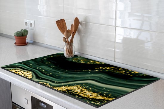 KitchenYeah® Inductie beschermer 89.6x51.6 cm - Marmer print - Goud - Glitter - Groen - Marmerlook - Luxe - Kookplaataccessoires - Afdekplaat voor kookplaat - Inductiebeschermer - Inductiemat - Inductieplaat mat