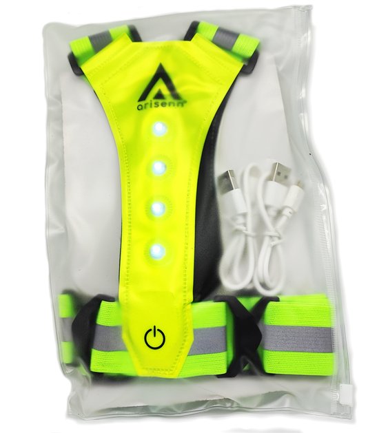 ARISENN® 3D LED Hardloop Verlichting OPLAADBAAR - Led Harnas - INCL. hersluitbare zipper bag - Led Vest - Wit Licht voor & Rood licht achter - Hardloop Led verlichting - Reflecterend Hardloop vest - Hardlopen - Sport verlichting - Oplaadbaar