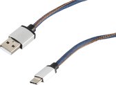 USB-C naar USB-A kabel - USB2.0 - tot 2A / blauw jeans - 2 meter