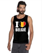 Zwart I love Belgie supporter singlet shirt/ tanktop heren - Belgisch shirt heren S