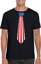 Zwart t-shirt met Amerikaanse vlag stropdas heren - Amerika USA supporter XL