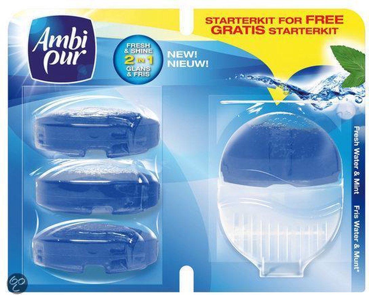 Goedkoopste Ambi Pur Fresh Water & Mint - Startpakketkit Navulling 4x55 ml - Toiletblok