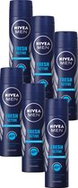 NIVEA Men Fresh Active Deodorant Spray - 6 x 150 ml - Voordeelverpakking