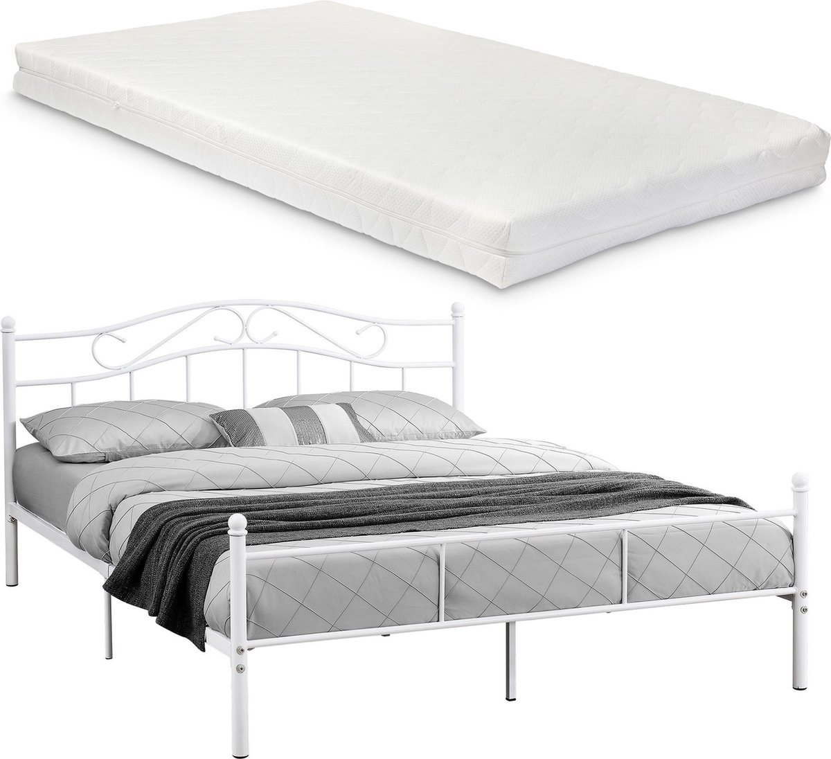 Metalen-frame bed - Florenz - Wit met Matras - 200x160cm