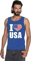 Blauw I love USA/ Amerika supporter singlet shirt/ tanktop heren - Amerikaans shirt heren S
