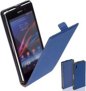 TCC Luxe Leder hoesje Sony Xperia Z1 Flip Case/Cover - Blauw