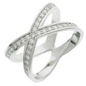 Schitterende Zilveren Bridge Ring met Swarovski ® Zirkonia 16.50 mm. (maat 52) model 190