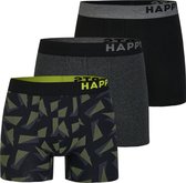 Happy Shorts 3-Pack Boxershorts Heren Triangle Zwart/Grijs - Maat XL