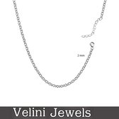 Velini jewels-Rolow 2MM-40-925 Zilver Ketting- 40 cm + 5 cm verlengstuk