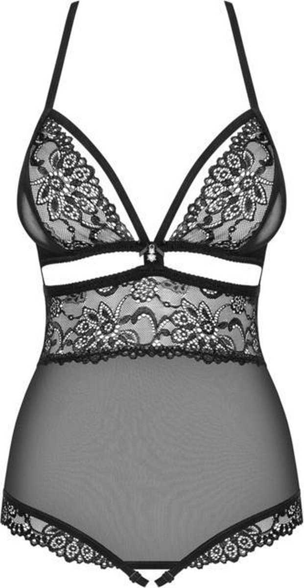 Obsessive Teddy Open Kruis - Erotische Body - Maat XXL - Zwart
