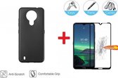 2-In-1 Screenprotector Hoesje Bescherming Protector Set Geschikt Voor Nokia 1.4 - Full Cover 3D Edge Tempered Glass Screen Protector Met Siliconen Back Bescherm Hoes Cover Case - D