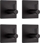 RiMa7 - Handdoekhaakjes - Ophanghaak - RVS - Zwart - Zelfklevend Vierkant - 4 stuks