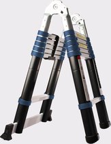 Telescopische ladder silver blue 12 treeds 1.9m+1.9m=3.8m- Inklapbaar - Werkhoogte 3.8m